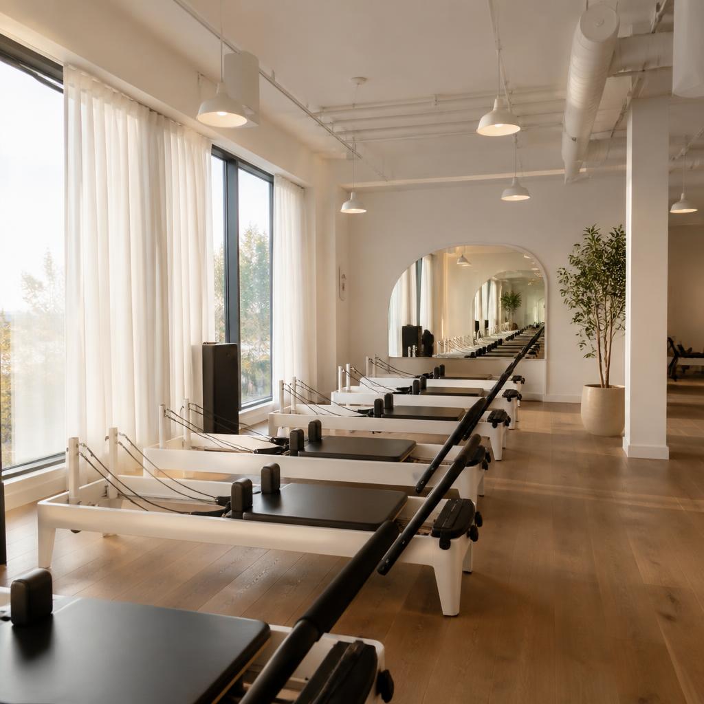 Studio de Pilates lumineux avec ses reformers